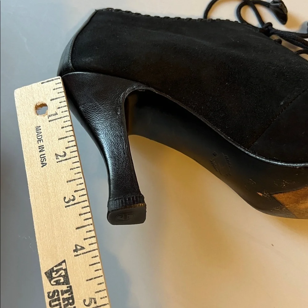 Donald J. Pliner Black Leather Suede Witchy Goth Granny Ankle Boots Bootie 8.5